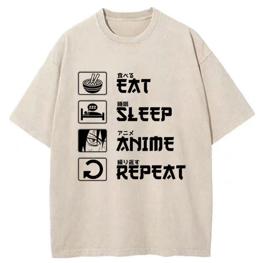 Tokyo-Tiger EAT SLEEP ANIME REPEAT Washed T-Shirt