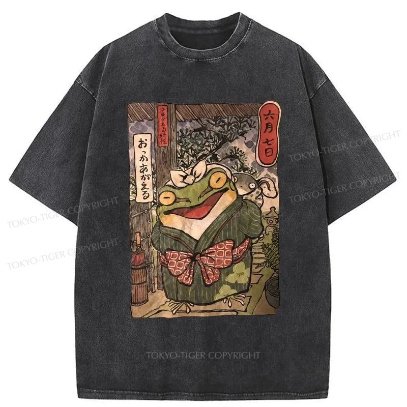 Tokyo-Tiger A Warm Family Of Frogs Washed T-Shirt