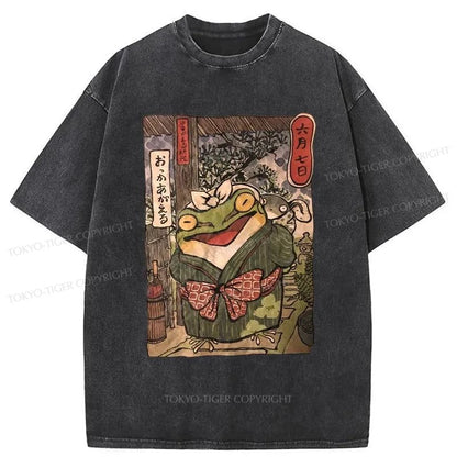 Tokyo-Tiger A Warm Family Of Frogs Washed T-Shirt