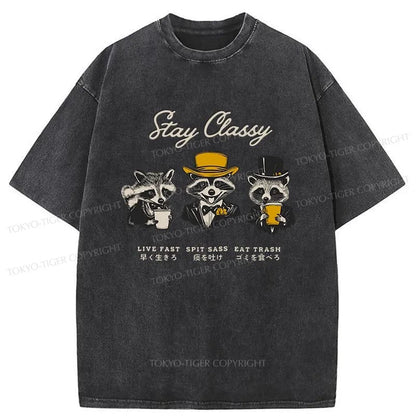 Tokyo-Tiger Stay Classy Raccoon Washed T-Shirt