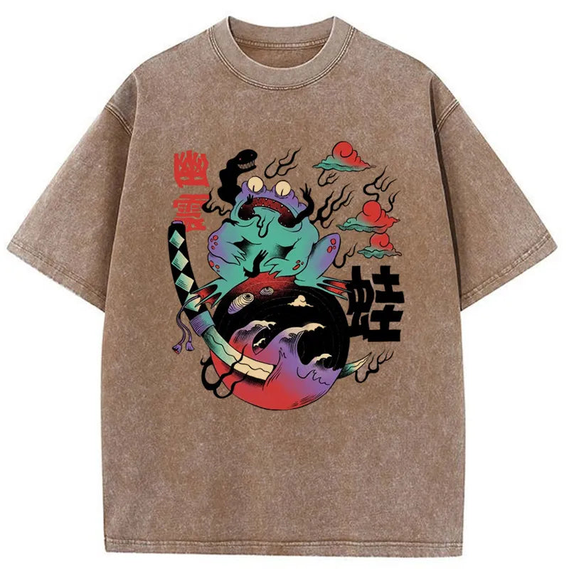 Tokyo-Tiger Ghosts and Frogs Japanese Washed T-Shirt