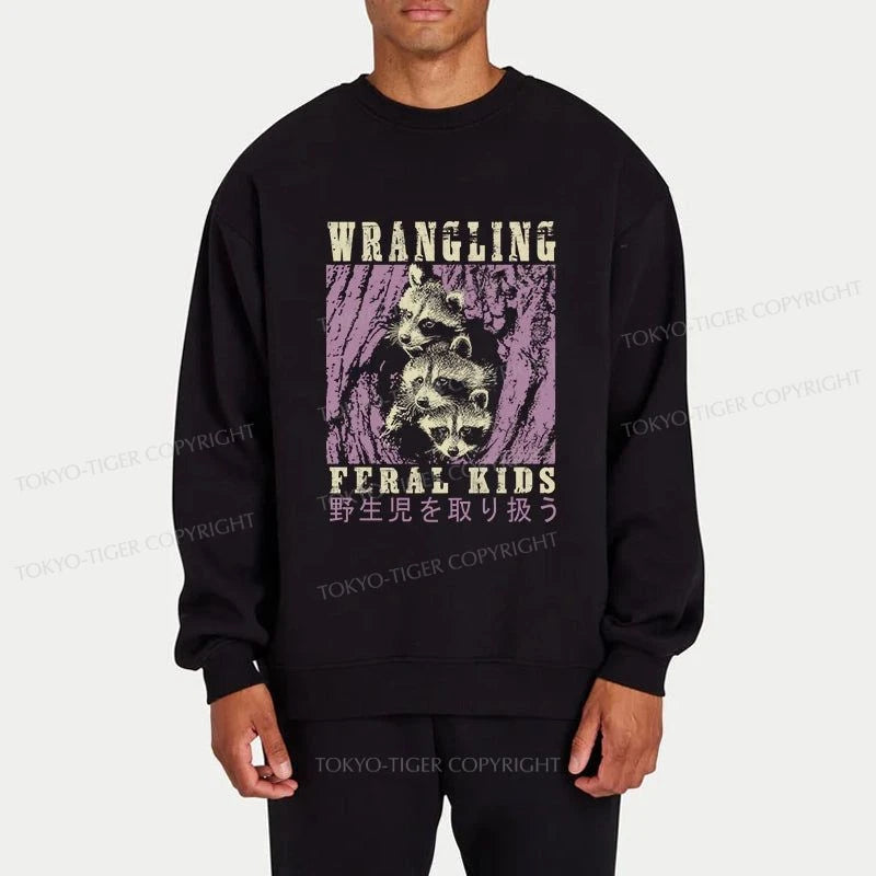 Tokyo-Tiger Wrangling Feral Raccoon Kids Sweatshirt