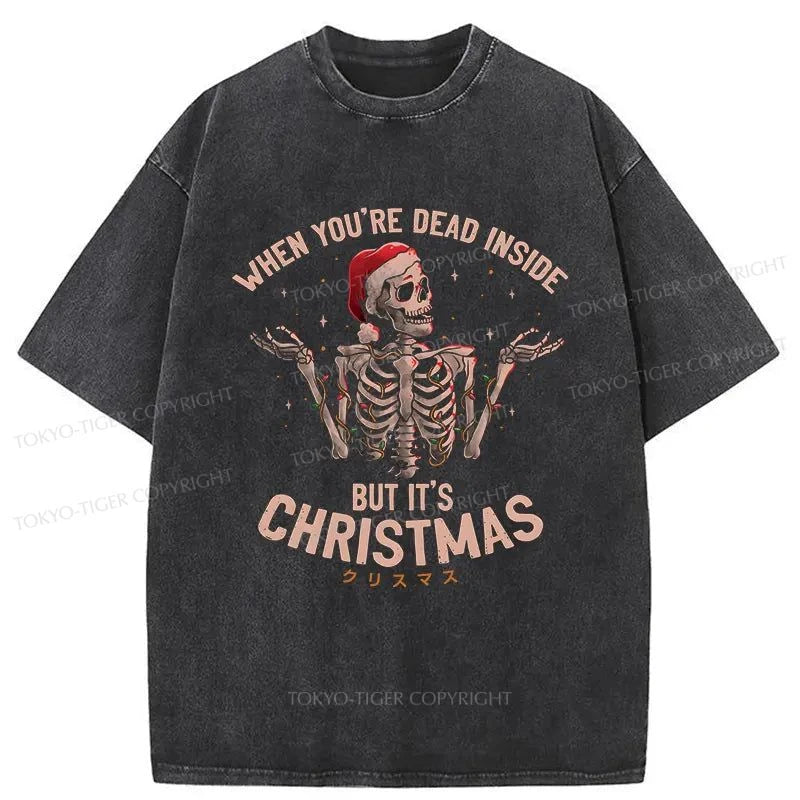 Tokyo-Tiger Skeleton Christmas Washed T-Shirt