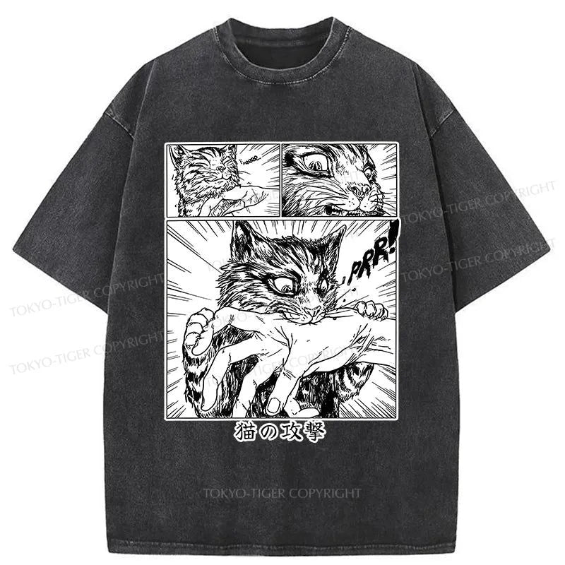 Tokyo-Tiger Sudden Attack Cat Japanese Washed T-Shirt