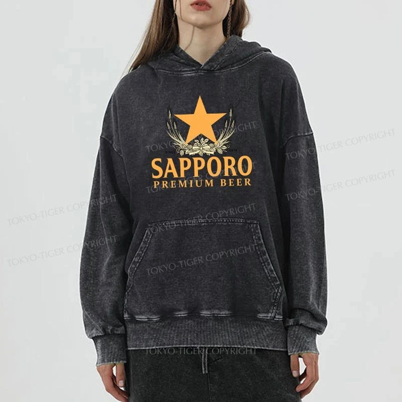 Tokyo-Tiger Sapporo Beer Logo Japanese Washed Hoodie