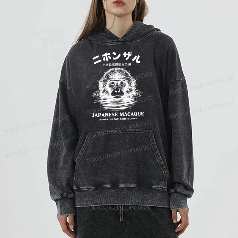 Tokyo-Tiger The Macaque Monkey In The Bath Japanese Washed Hoodie