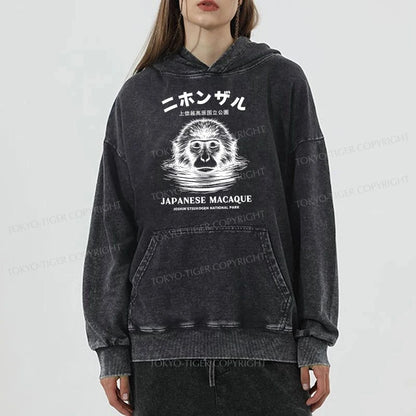 Tokyo-Tiger The Macaque Monkey In The Bath Japanese Washed Hoodie