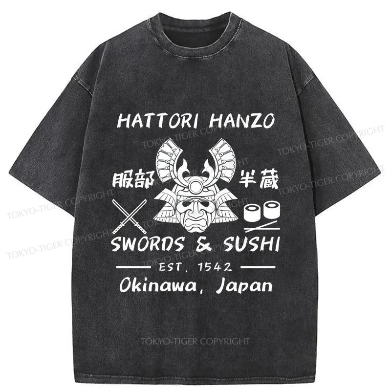 Tokyo-Tiger Hattori Hanzo Swords & Sushi Japan Washed T-Shirt