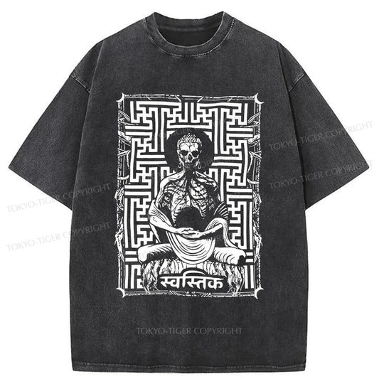 Tokyo-Tiger Sayagata Buddha Graphic Washed T-Shirt