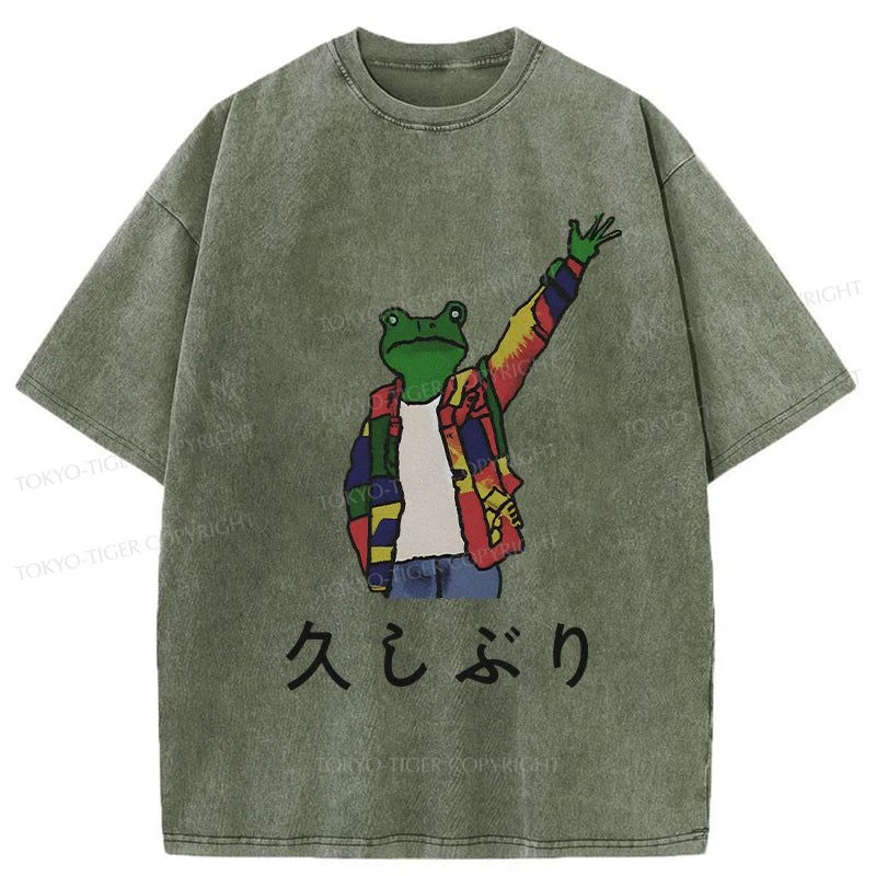 Tokyo-Tiger Hand Up Frog Japanese Washed T-Shirt