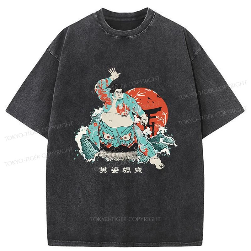 Tokyo-Tiger Japanese Sumo Wrestler Washed T-Shirt