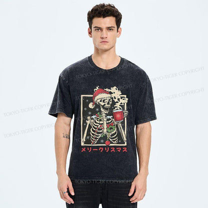 Tokyo-Tiger Skeleton Christmas Japanese Washed T-Shirt