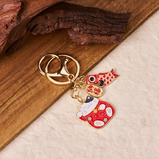 Tokyo-Tiger Red Lucky Cat Keychain