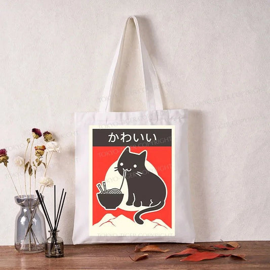 Tokyo-Tiger "Kawaii" Vintage Style Japenese Ramen Cat Tote Bag