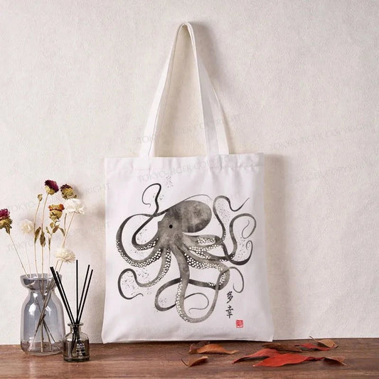 Tokyo-Tiger Octopus Japanese Calligraphy Tote Bag