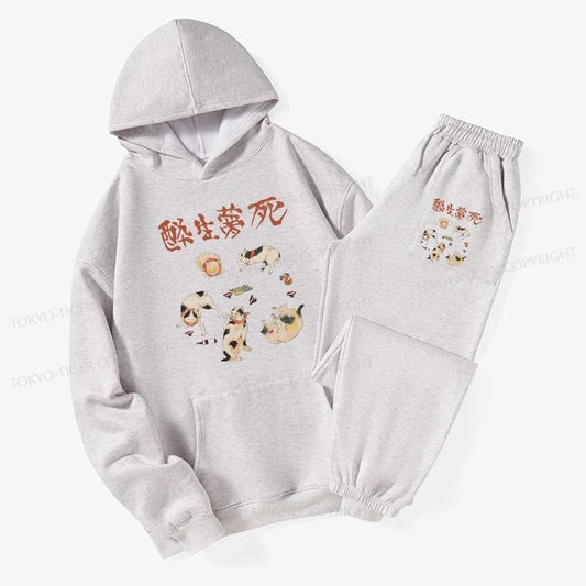 Tokyo-Tiger Drunken Cats Fleece Lined Hoodie Set