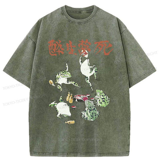 Tokyo-Tiger Japanese Frog Osake Kanji Washed T-Shirt