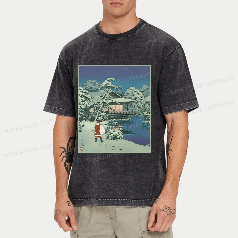 Tokyo-Tiger Ukiyoe Santa Claus Washed T-Shirt