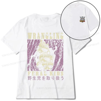 Tokyo-Tiger Wrangling Feral Raccoon Kids Front Back Classic T-Shirt