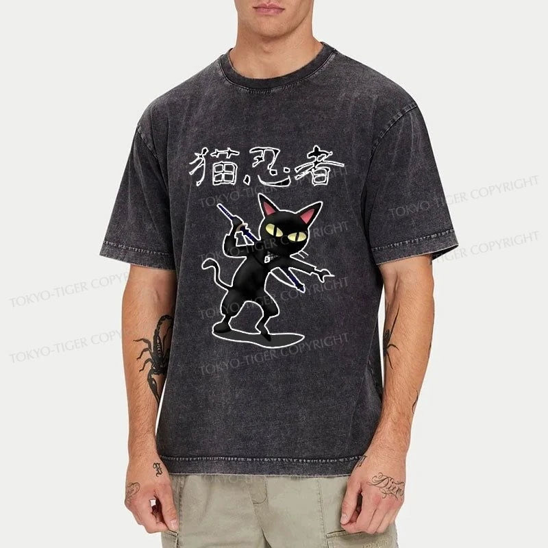 Tokyo-Tiger Ninja Cat Washed T-Shirt