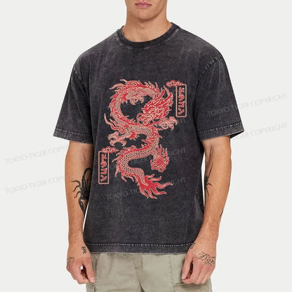 Tokyo-Tiger Dragon With Ball Totem Washed T-Shirt