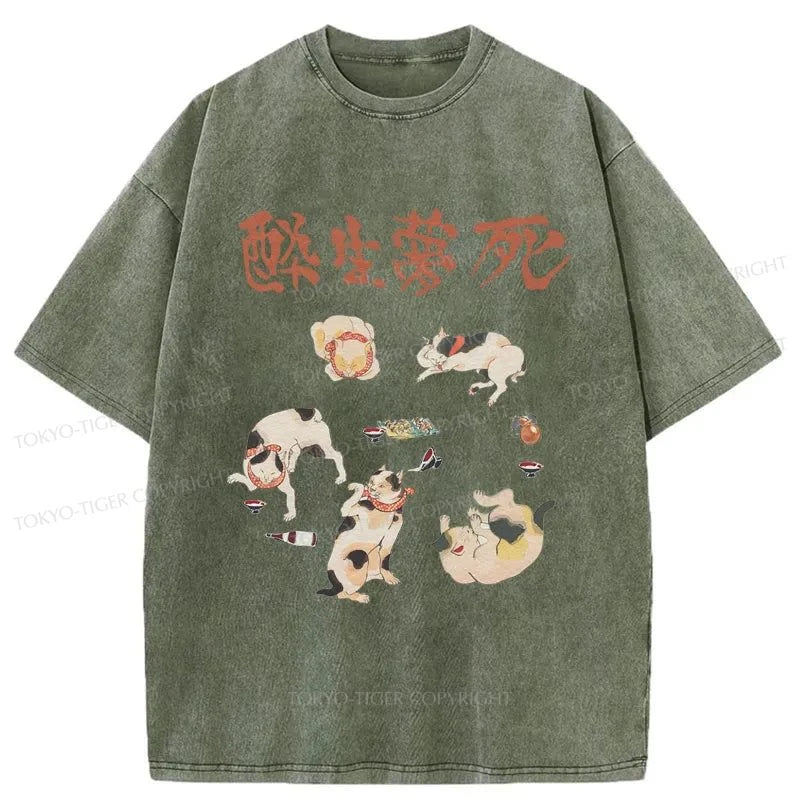 Tokyo-Tiger Drunken Cats Washed T-Shirt