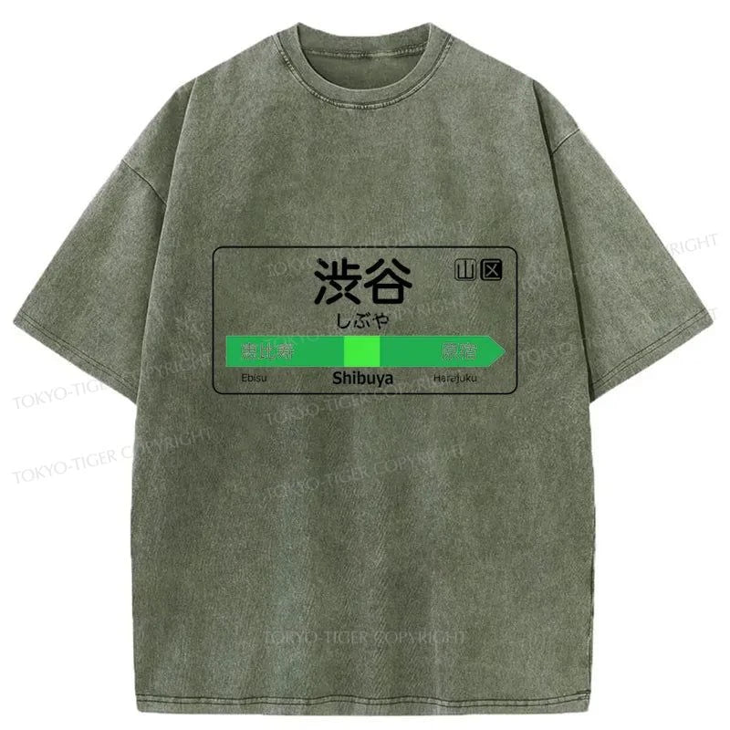 Tokyo-Tiger Shibuya Train Station Sign Washed T-Shirt