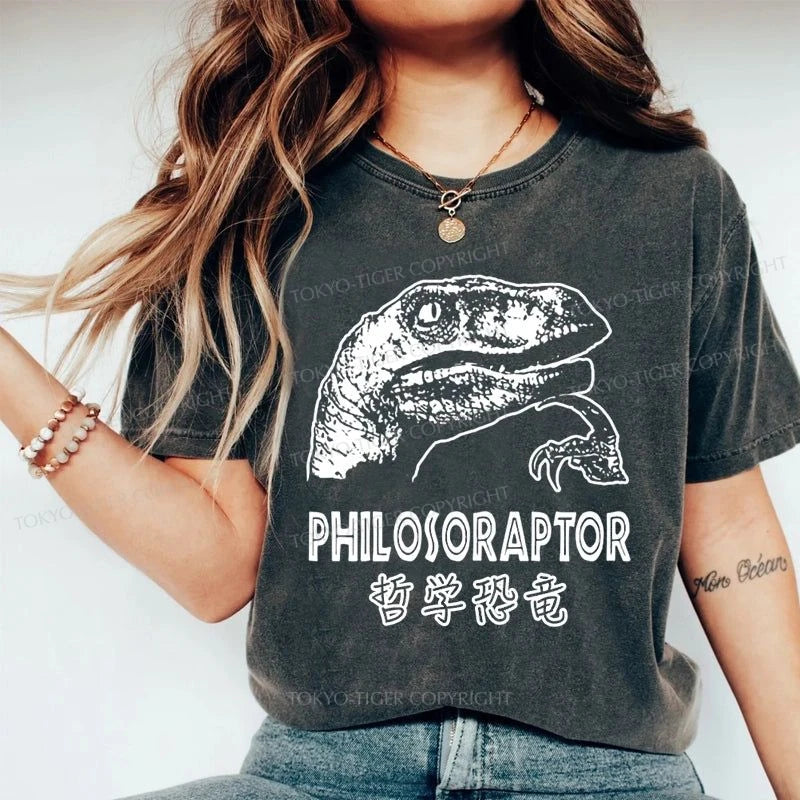 Tokyo-Tiger Philosoraptor Funny Washed T-Shirt