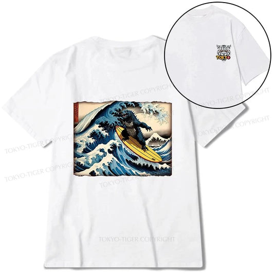 Tokyo-Tiger Dinosaur Surfing Japanese Front Back Classic T-Shirt