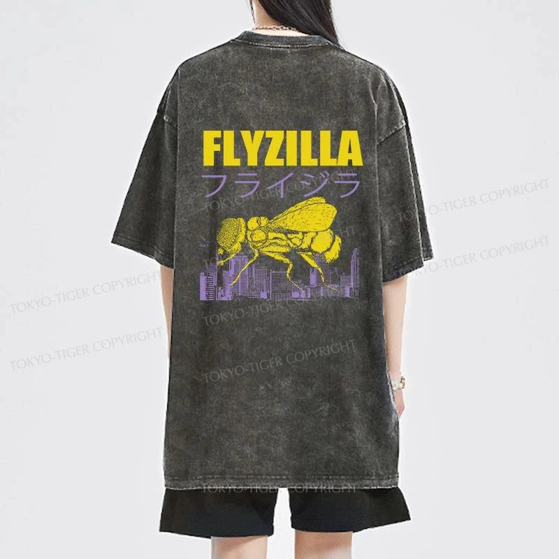 Tokyo-Tiger Giant Fly Japanese Front Back Washed T-Shirt