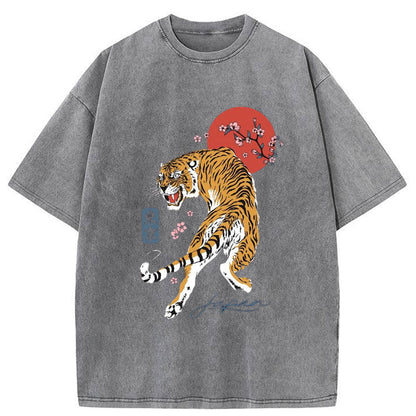 Tokyo-Tiger Tiger Blossom Japanese Sakura Washed T-Shirt