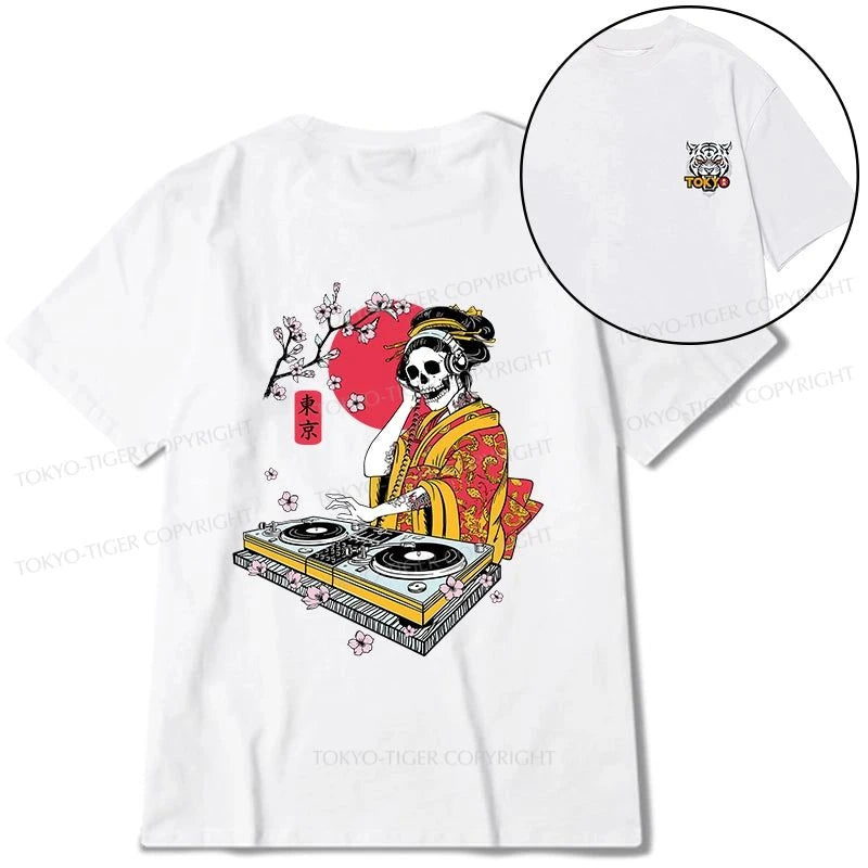 Tokyo-Tiger Japanese Geisha DJ Skull Front Back Classic T-Shirt