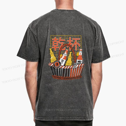 Tokyo-Tiger Have A Beer Together Front Back Washed T-Shirt