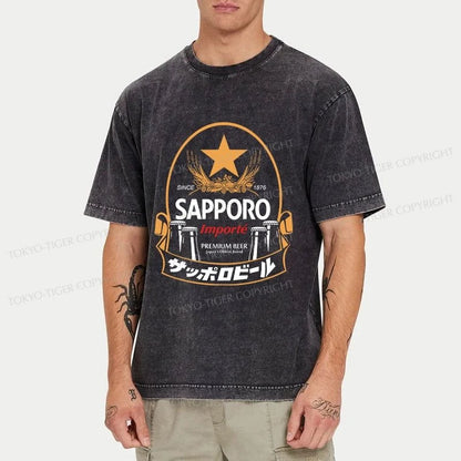 Tokyo-Tiger Sapporo Beer Japanese Memorabilia Washed T-Shirt