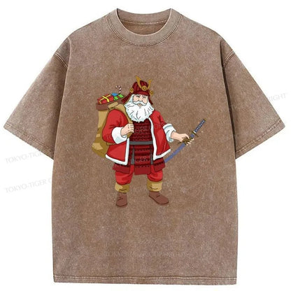 Tokyo-Tiger Japanese Samurai Christmas Washed T-Shirt