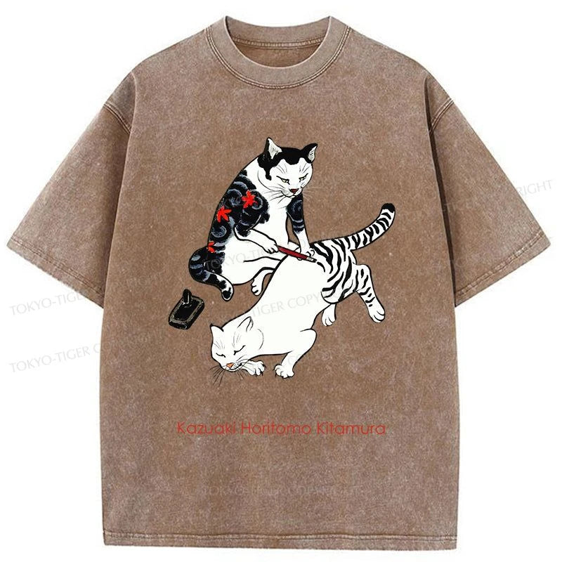 Tokyo-Tiger The Cat Is Tattooing Washed T-Shirt