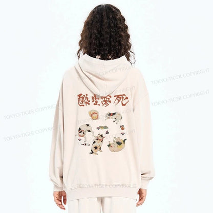 Tokyo-Tiger Drunken Cats Washed Zip Hoodie