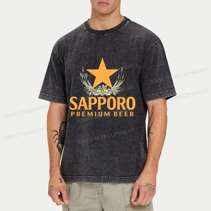 Tokyo-Tiger Sapporo Beer Logo Japanese Washed T-Shirt