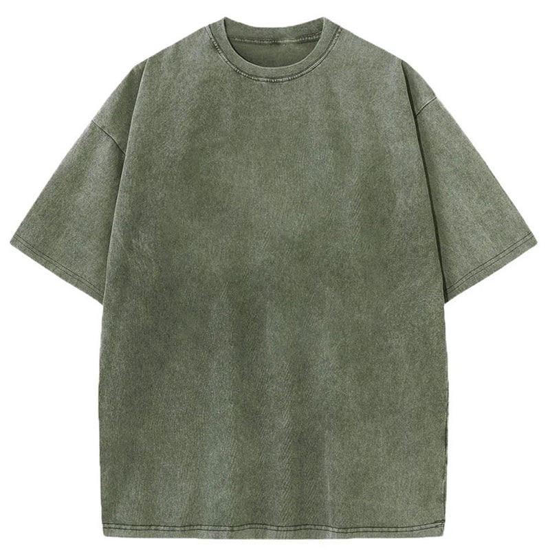 Tokyo-Tiger Unisex Basic Army Green Washed T-Shirt