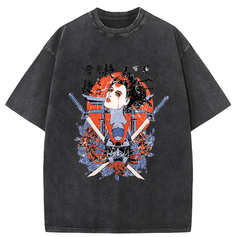 Tokyo-Tiger Samurai Geisha Kanji Washed T-Shirt