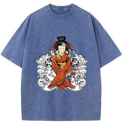 Tokyo-Tiger Japanese Geisha Photo Washed T-Shirt