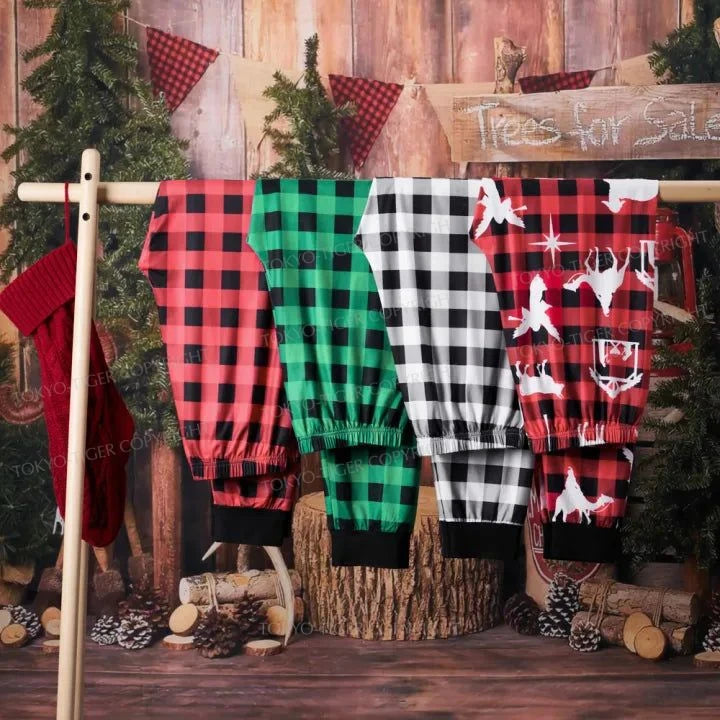 Tokyo-Tiger Buffalo Plaid Christmas Elastic Waist Pants