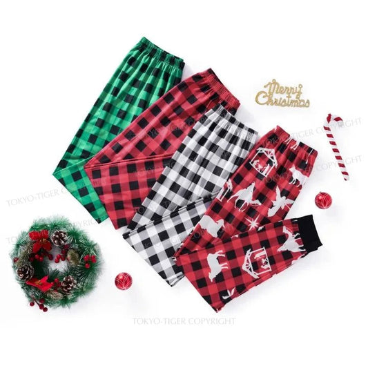 Tokyo-Tiger Buffalo Plaid Christmas Elastic Waist Pants