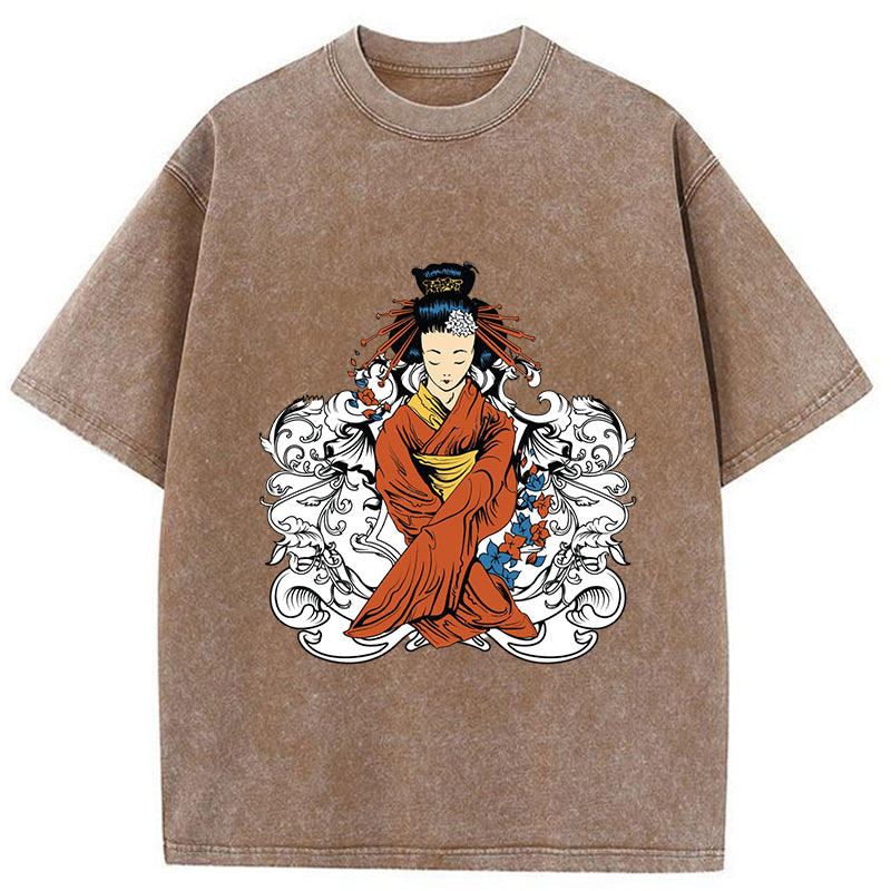 Tokyo-Tiger Japanese Geisha Photo Washed T-Shirt