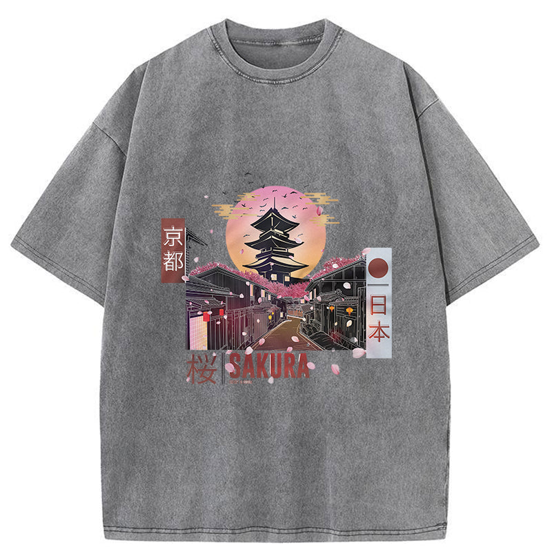 Tokyo-Tiger Mens Kyoto Inspired Japanese Washed T-Shirt
