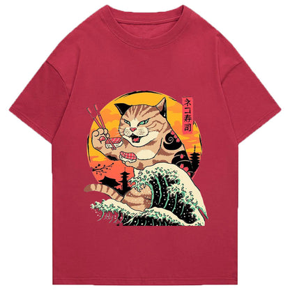 Tokyo-Tiger CatZilla Eating Sushi Wave Classic T-Shirt