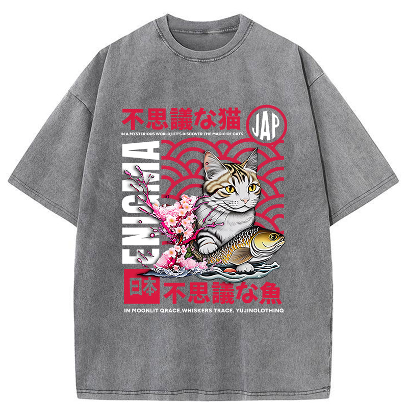 Tokyo-Tiger Magic Of Cats Sakura Washed T-Shirt