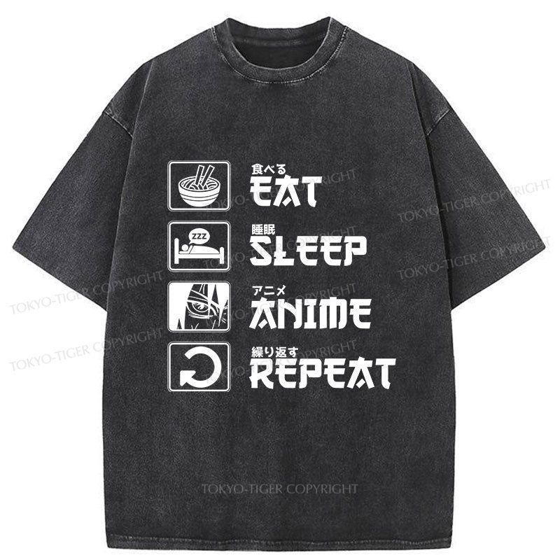 Tokyo-Tiger EAT SLEEP ANIME REPEAT Washed T-Shirt