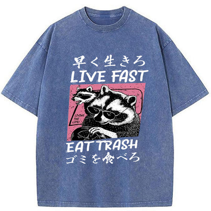 Tokyo-Tiger Live Fast Eat Trash Raccoon Washed T-Shirt