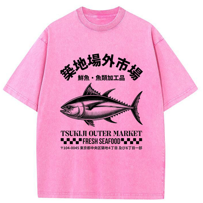 Tokyo-Tiger Japan Tsukiji Market Fish Washed T-Shirt